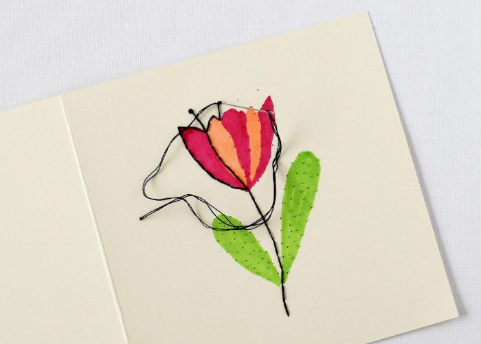 Stickerei auf Papier mit französischen Knoten