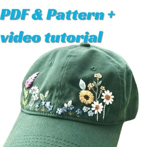 Stickerei Hut Blumen PDF Anleitung + Video Tutorial von BabunobGem auf Etsy