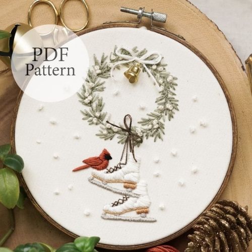 Ice Skates Wreath - hand embroidery pattern auf Etsy  