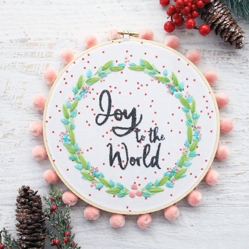 Joy to the World Christmas embroidery hoop pattern by Flamingo Toes