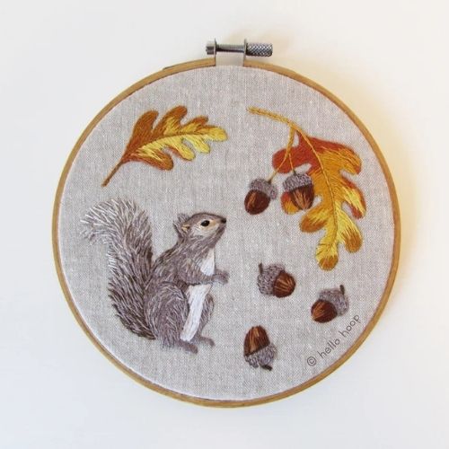 Squirrel and acorns - Hand embroidery pattern by HelloHoop on Etsy